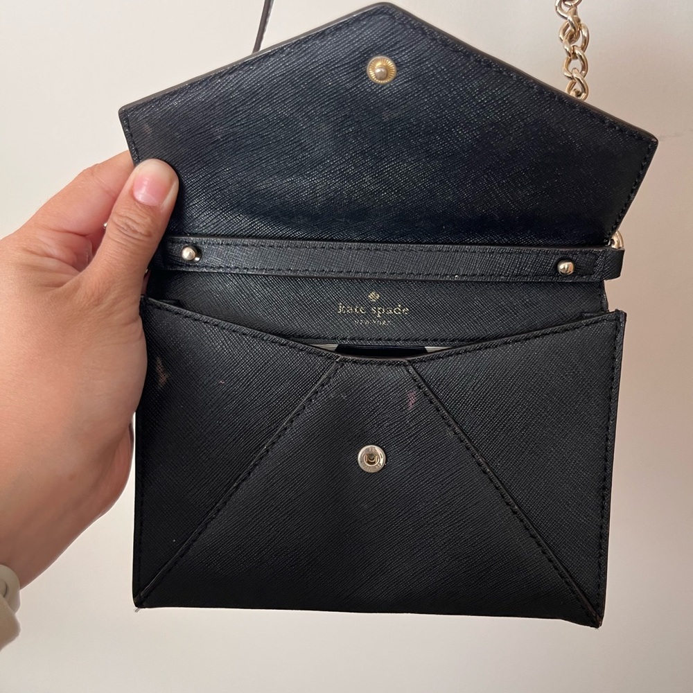 Kate Spade Black Leather Clutch with Gold Hardware